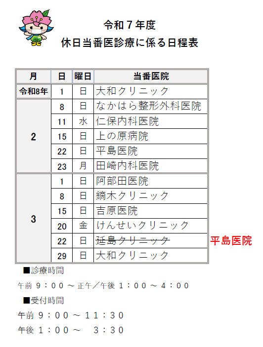 令和7年度休日当番一覧（2～3月）修正用