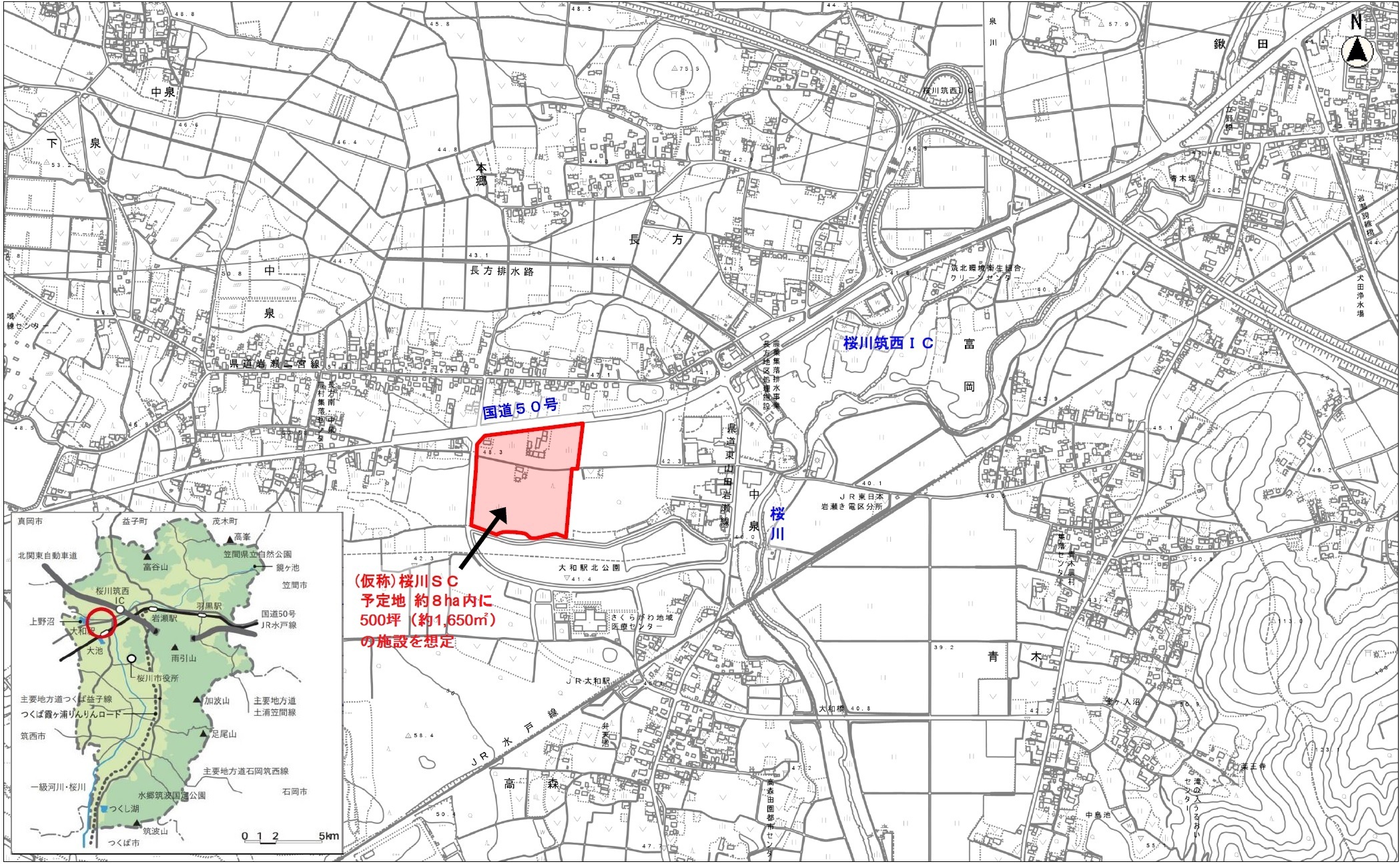 （仮称）桜川ショッピングセンター 予定地エリア位置図